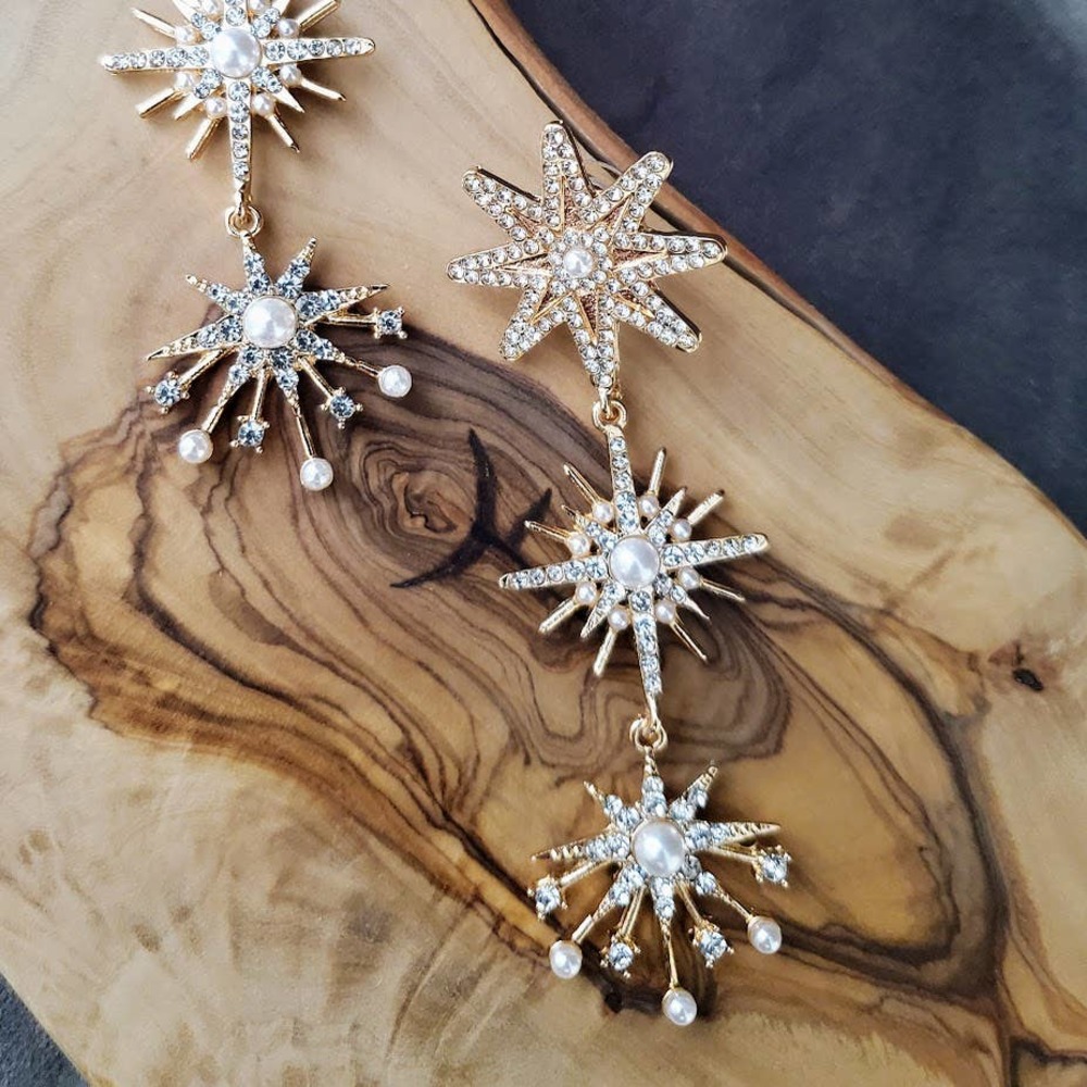 Star Gazer Pearl and Crystal Drop Earrings - Christmas Northstar - Picture 10 of 13